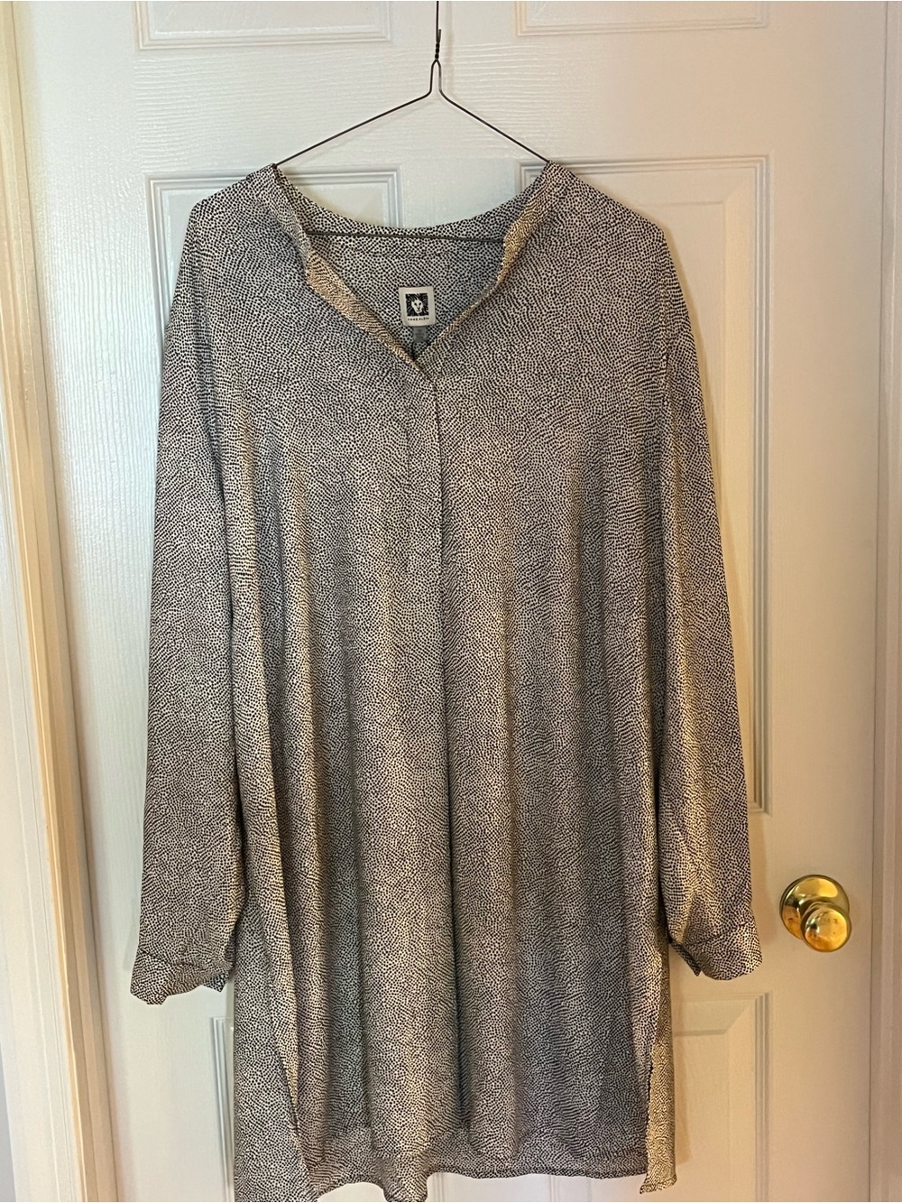 Anne Klein Black and Ivory Micro-Print Tunic